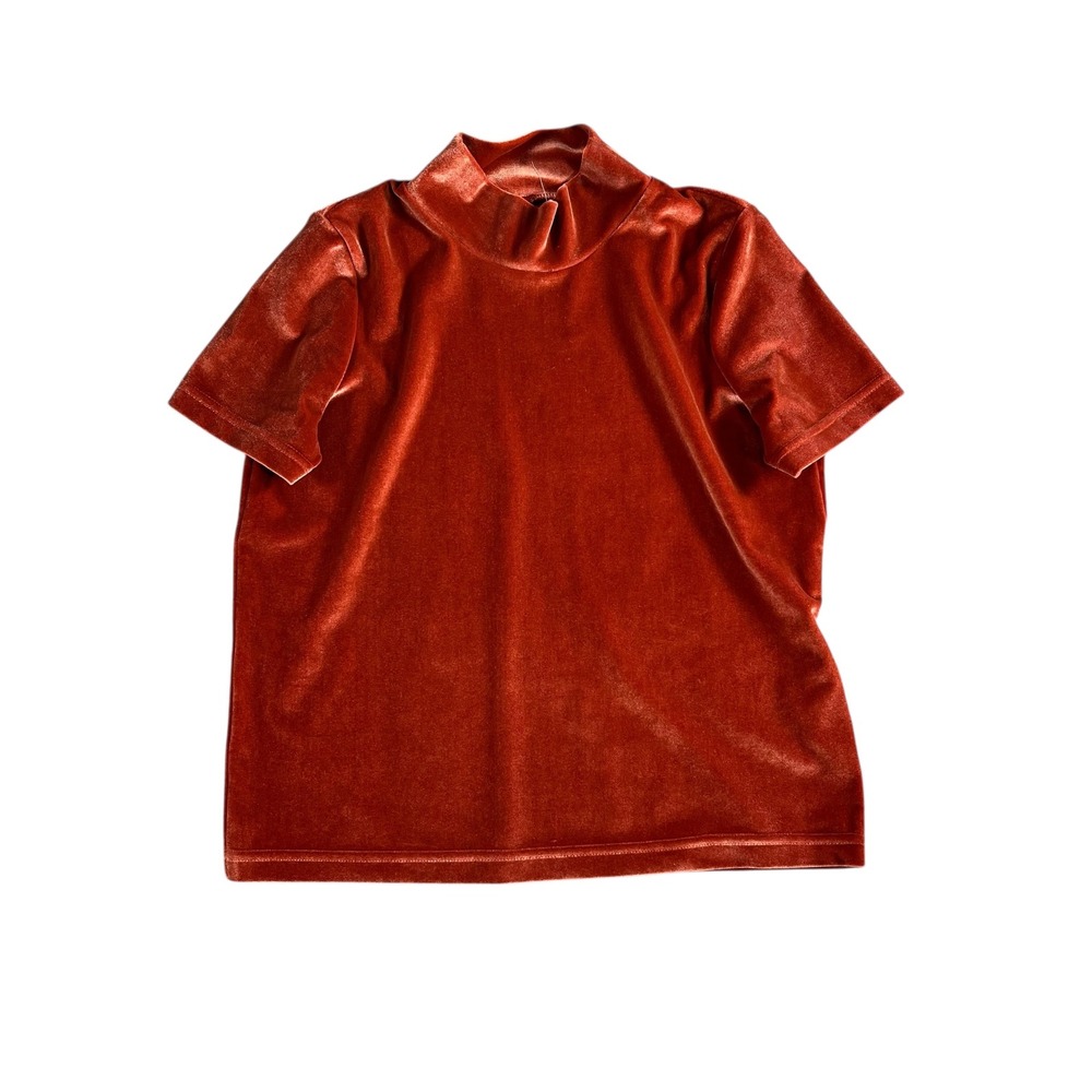 Madewell Women's Short Sleeve Velvet Mockneck Tee Burnished Rust Color Size XS